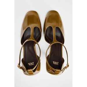 ZARA HEELED FAUX PATENT LEATHER STRAPPY SHOES